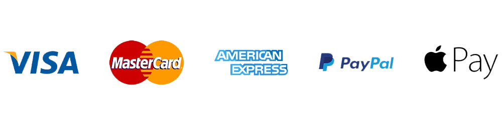 Accepted payments: Visa, Mastercard, American Express, PayPal, Apple Pay